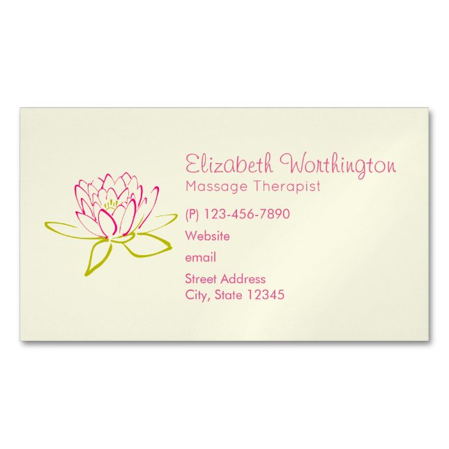 Lotus Flower / Water Lily Illustration Magnetic Business Card (Front)
