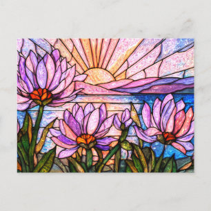 Lotus Flower Water Lily Pink Purple Orange Sunset Postcard