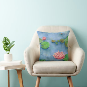 Lotus flower watercolor cushion