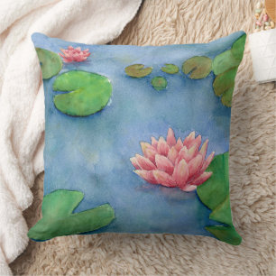 Lotus flower watercolor cushion