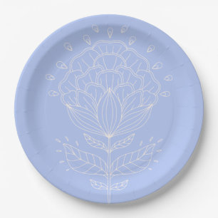 Lotus flower white line drawing floral lilac paper plate