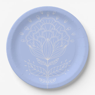 Lotus flower white line drawing floral lilac paper plate