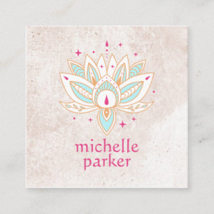 LOTUS FLOWER WITH STARS BOHO Yoga Holistic Coach Square Business Card