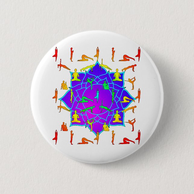 Lotus Flower With Yoga Poses 6 Cm Round Badge (Front)