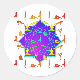 Lotus Flower With Yoga Poses Classic Round Sticker