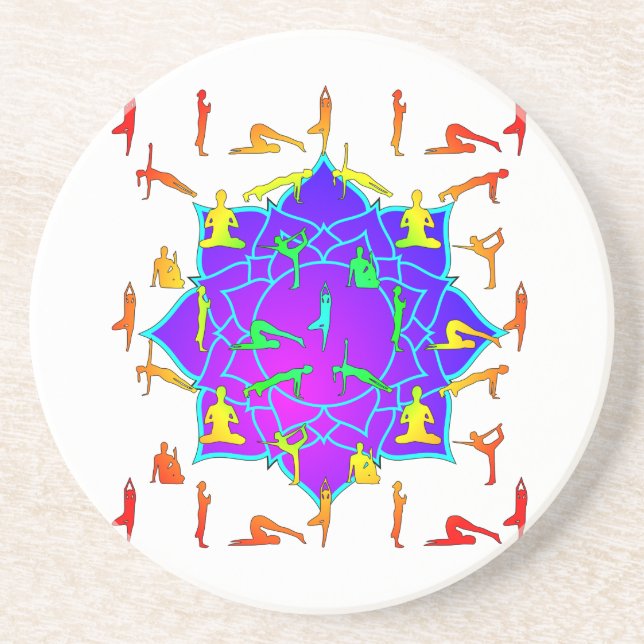 Lotus Flower With Yoga Poses Coaster (Front)