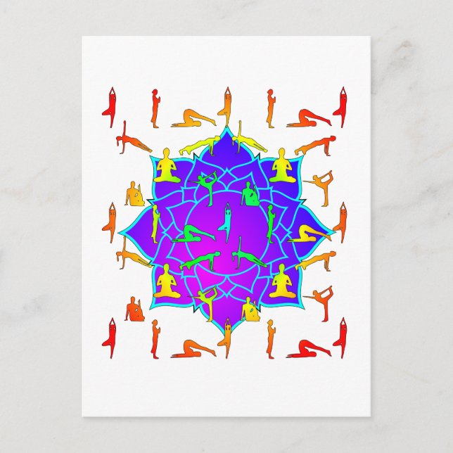 Lotus Flower With Yoga Poses Postcard (Front)
