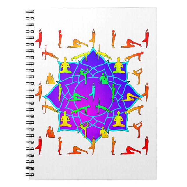 Lotus Flower With Yoga Poses Spiral Notebook (Front)