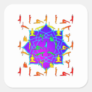 Lotus Flower With Yoga Poses Square Sticker
