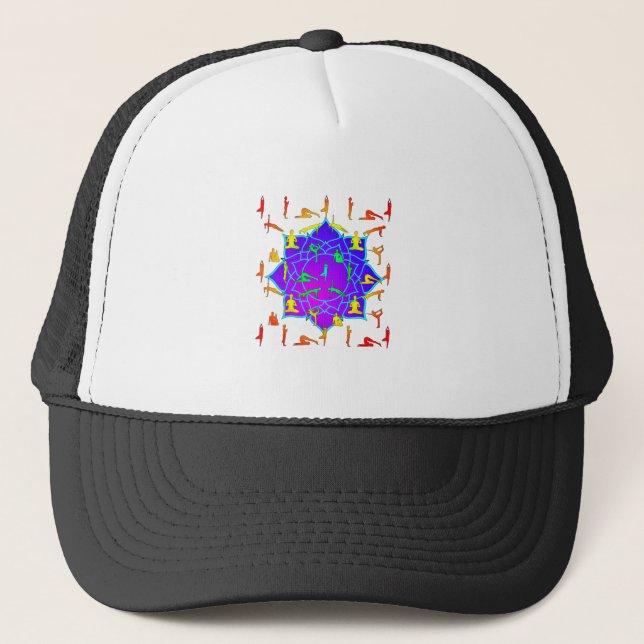 Lotus Flower With Yoga Poses Trucker Hat (Front)