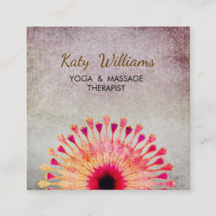 Lotus Flower Yoga Instructor Meditation Red Orange Square Business Card