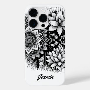 Lotus Flowers and Mandalas in black and white Case-Mate iPhone 14 Pro Case