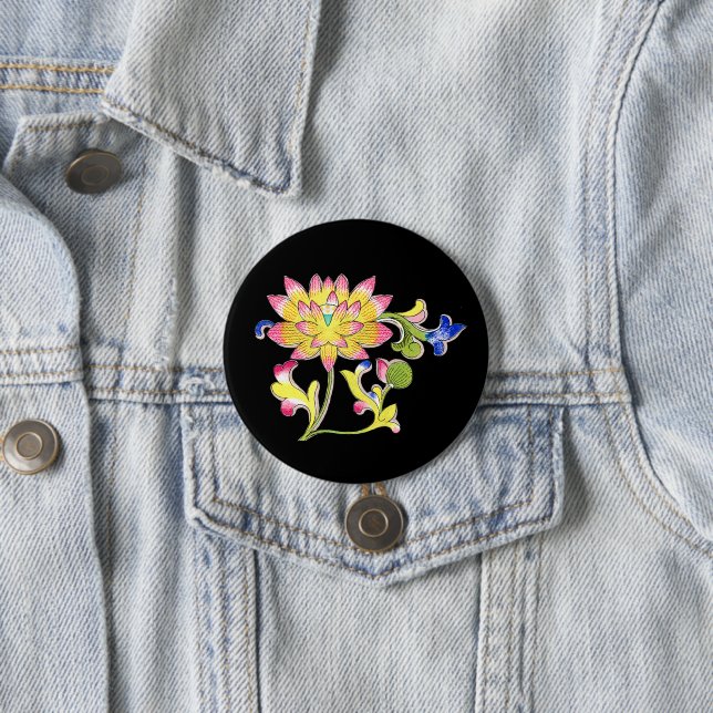 Lotus Flowers and Vine 7.5 Cm Round Badge (In Situ)