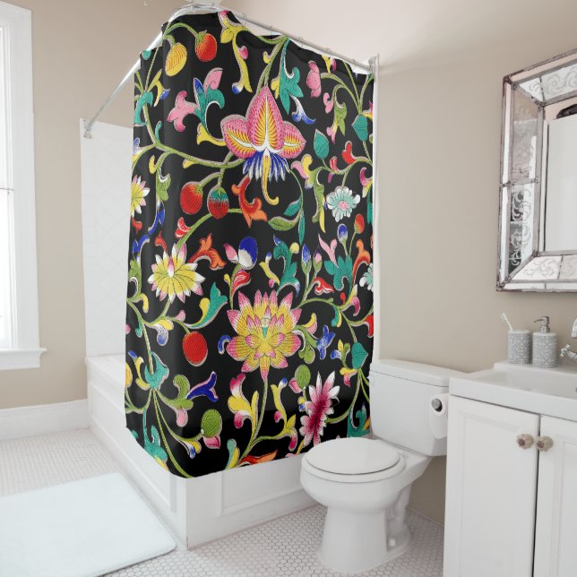 Lotus Flowers and Vine Shower Curtain (In Situ)