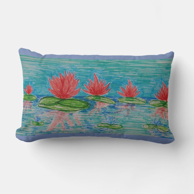 Lotus flowers Drawing Lumbar Cushion (Front)