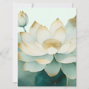 Lotus Flowers Gold Edges Pastel Green 
