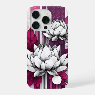 Lotus flowers in Magenta black & white iPhone 15 Pro Case