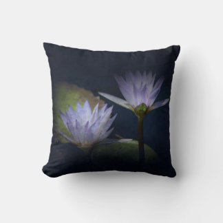 Lotus Flowers in Midnight Blue Digital Art Cushion