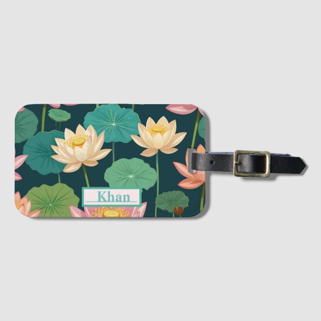 Lotus flowers pattern digital art /Personalised  Luggage Tag (Front Horizontal)