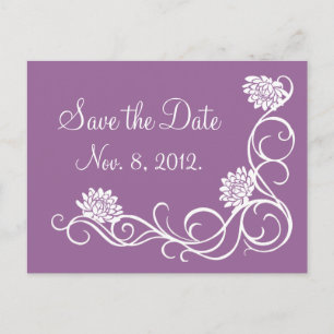Lotus Flowers Save the Date Postcard (dark purple)