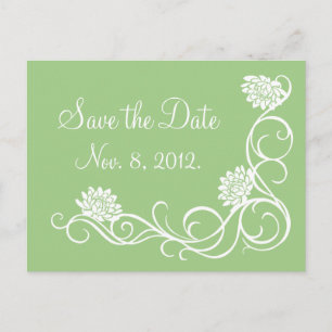 Lotus Flowers Save the Date Postcard (green)