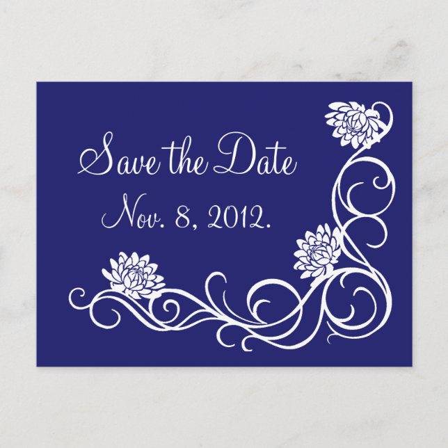 Lotus Flowers Save the Date Postcard (indigo) (Front)