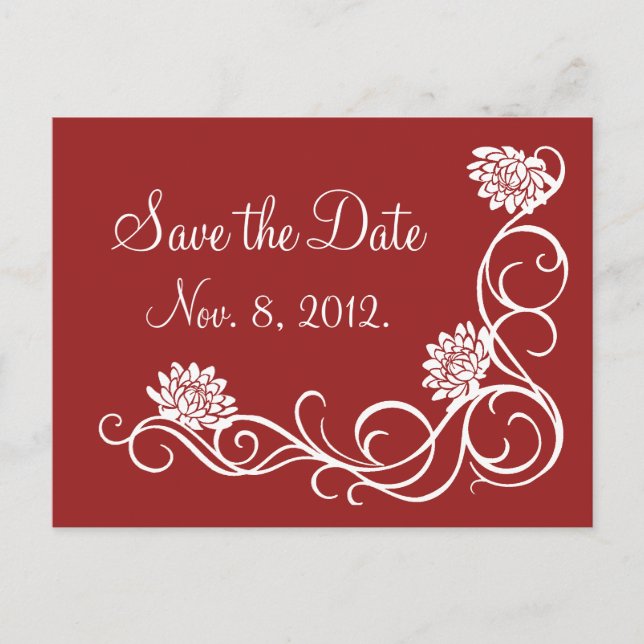 Lotus Flowers Save the Date Postcard (red) (Front)