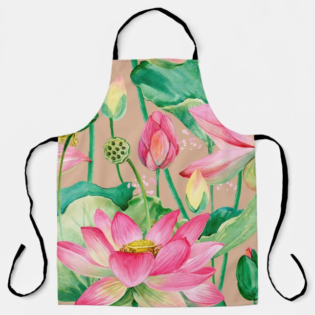 lotus flowers seamless pattern. watercolor botanic apron (Front)