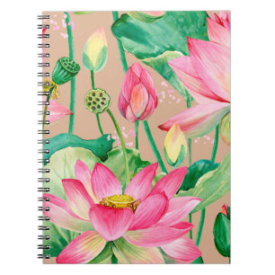 lotus flowers seamless pattern. watercolor botanic notebook