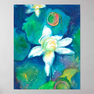 Lotus Flowers Watercolor Painting Poster