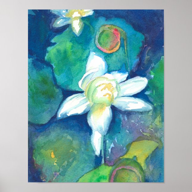 Lotus Flowers Watercolor Painting Poster (Front)