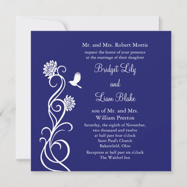 Lotus Flowers Wedding Invitation (indigo) (Front)