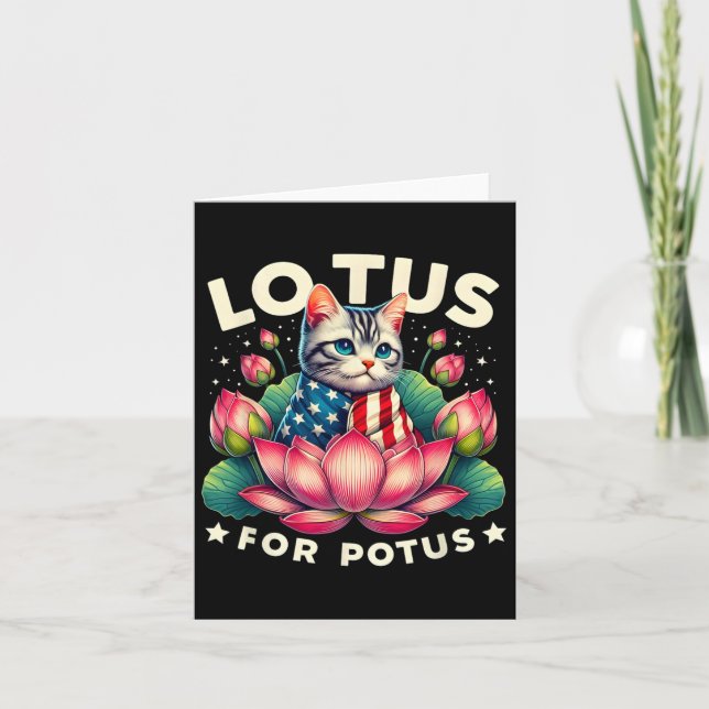 Lotus For Potus Kamala Harris Us Flag Cat Lovers  Card (Front)