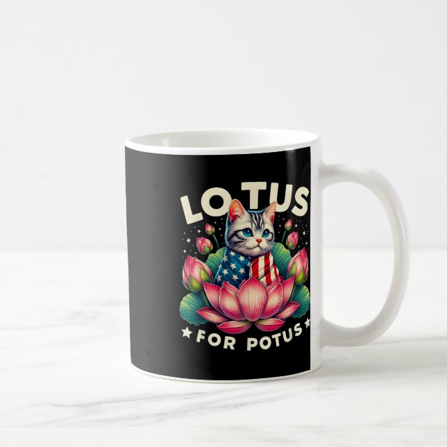 Lotus For Potus Kamala Harris Us Flag Cat Lovers  Coffee Mug (Right)