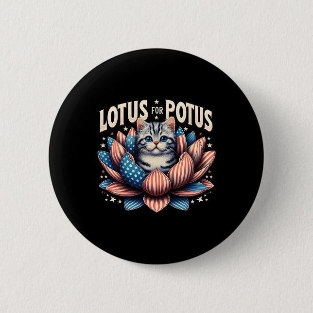 Lotus For Potus Us Flag Cat Lovers Kamala Harris  6 Cm Round Badge (Front)