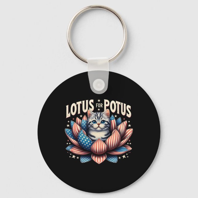Lotus For Potus Us Flag Cat Lovers Kamala Harris  Key Ring (Front)