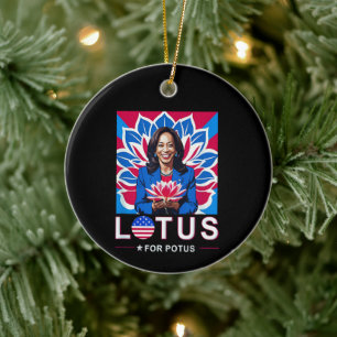 Lotus For Potus USA Election Kamala Harris 2024  Ceramic Tree Decoration