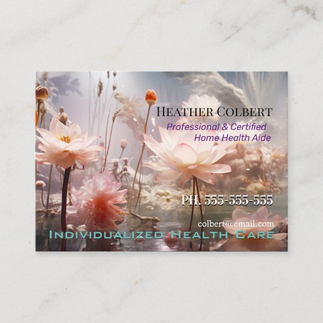 Lotus Friendly Cheerful Professional Caregiver Business Card (Front)