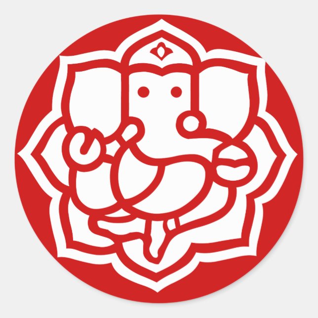 Lotus Ganesha Design Classic Round Sticker (Front)