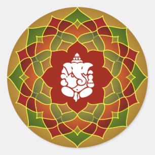 Lotus Ganesha Design Classic Round Sticker