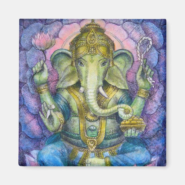 Lotus Ganesha Square Magnet (Front)
