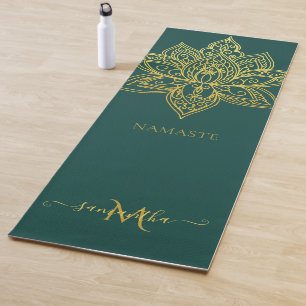 Lotus Gold Mandala Monogram Elegant Emerald Yoga Mat