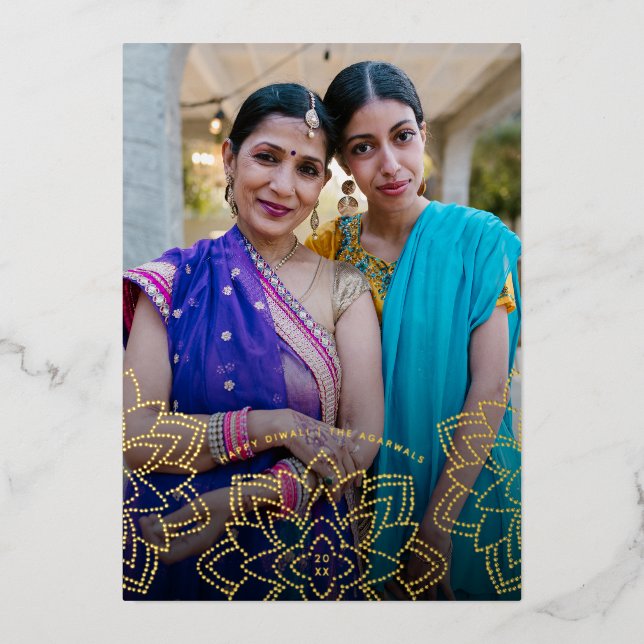 Lotus Happy Diwali Holiday Photo Gold Foil Card (Front)