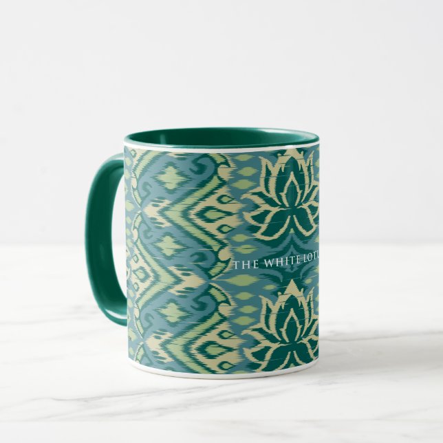 Lotus Ikat Pattern - The White Lotus Mug (Front Left)