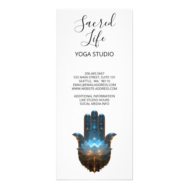 Lotus Illumination | Hamsa Hand Design Rack Card (Back)