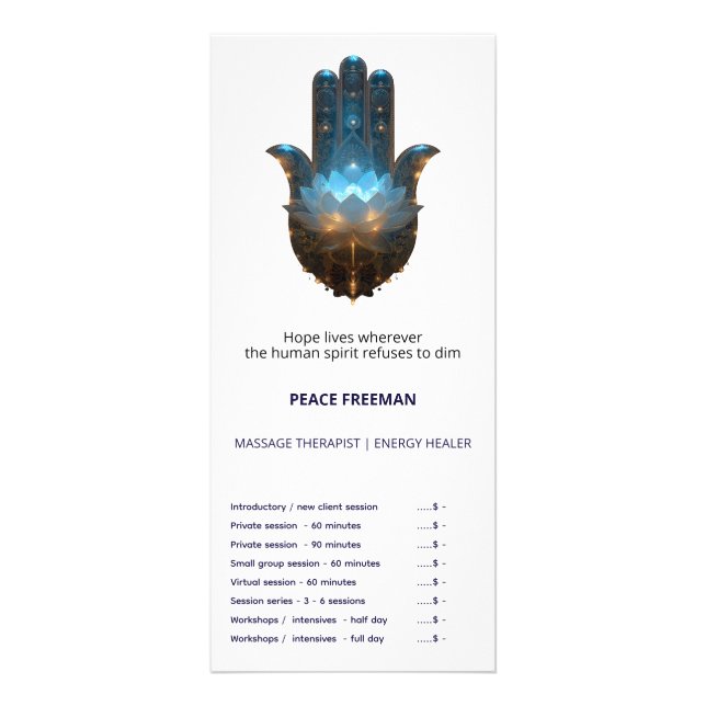 Lotus Illumination | Hamsa Hand Design Rack Card (Front)