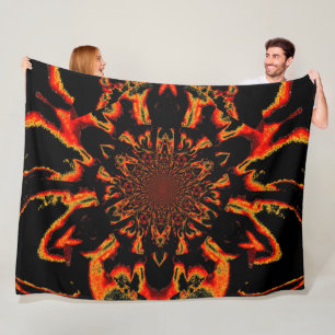Lotus in Black and Orange Satin Fleece Blanket