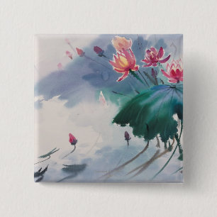 Lotus in the Pond 15 Cm Square Badge