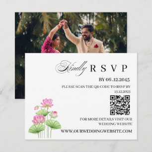 Lotus Indian Wedding RSVP Card with QR Code
