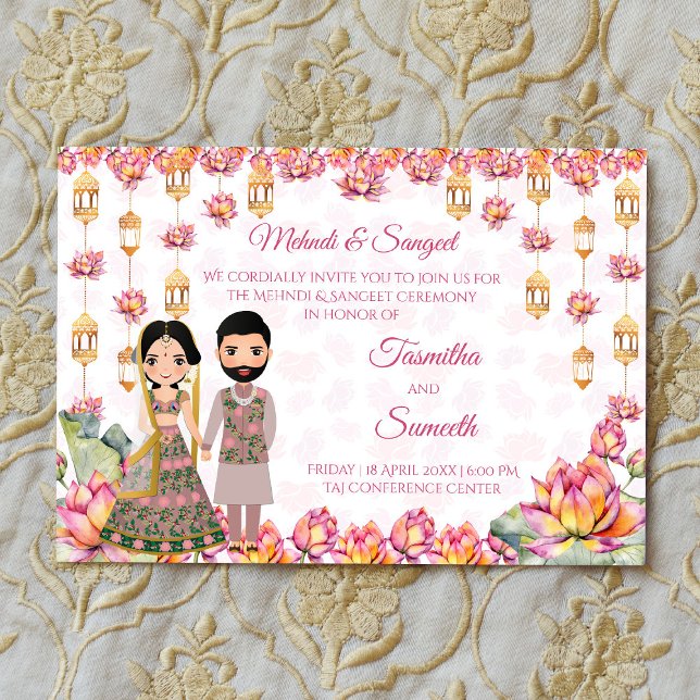 Lotus lanterns Indian wedding mehndi  sangeet Invitation (Lotus lanterns Indian wedding mehndi sangeet Invitation editable template instant digital download)